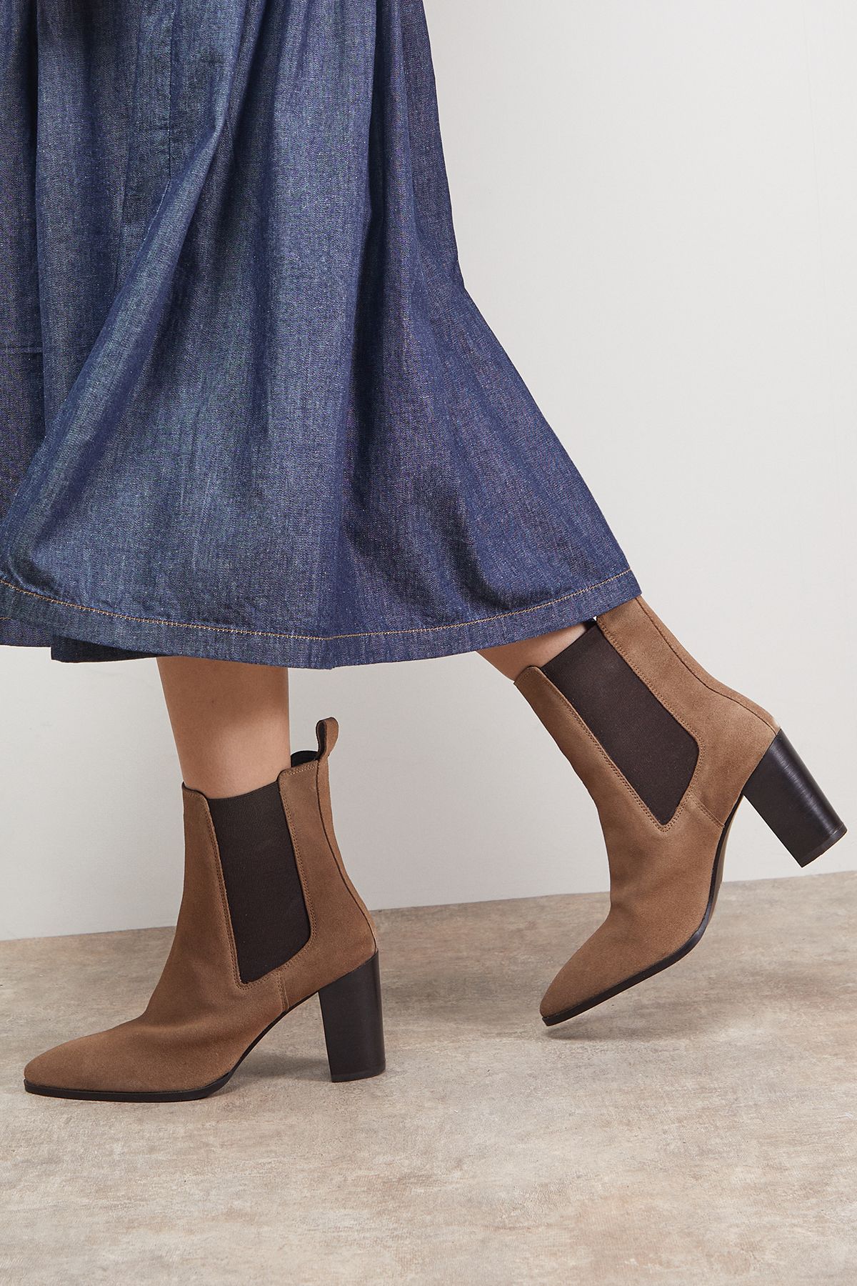 Oasis Moss Suede Chelsea High Block Heel Ankle Boots Taupe image 3