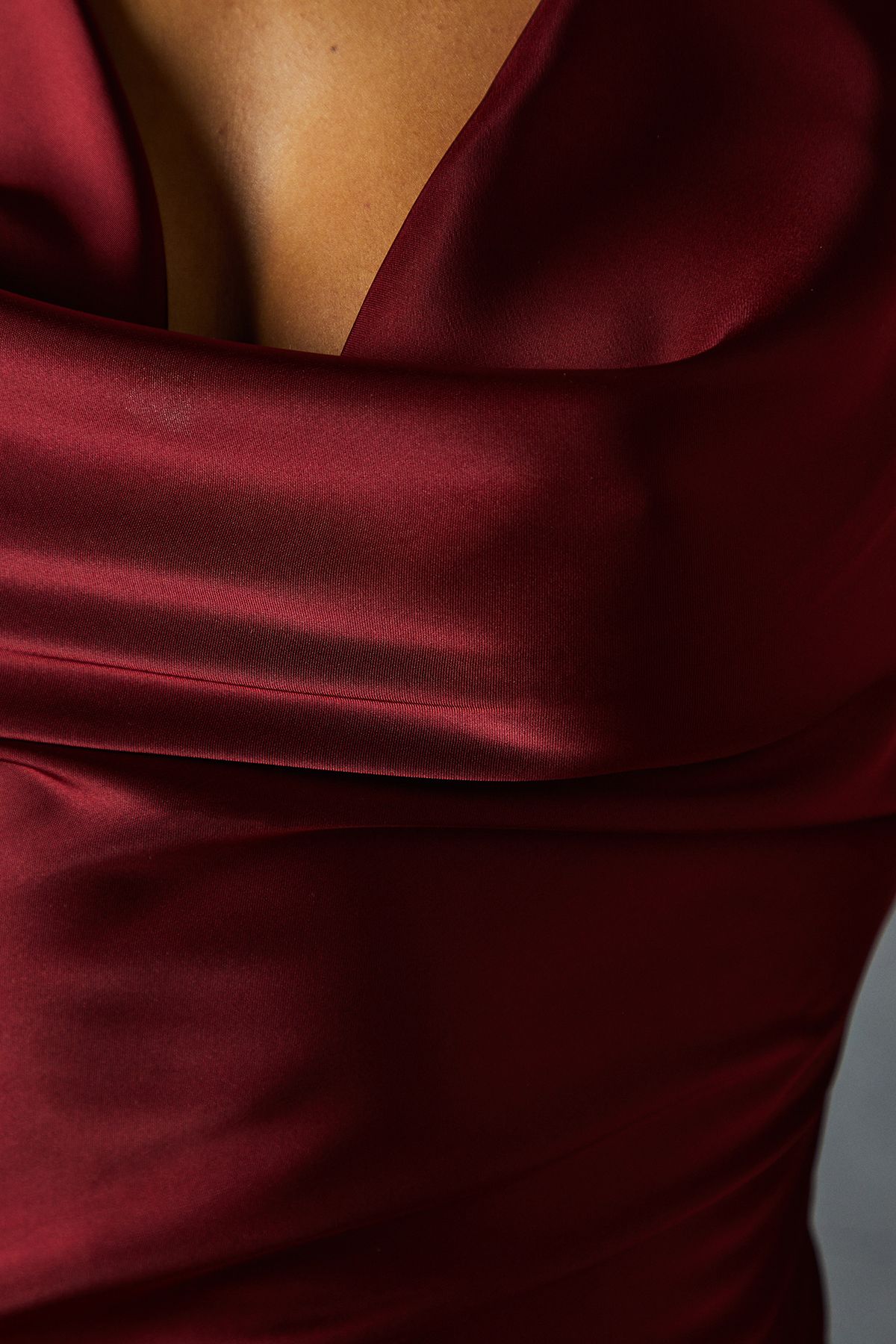 MissPap Premium Satin Cowl Neck Fishtail Maxi Bridesmaid Dress Wine image 5