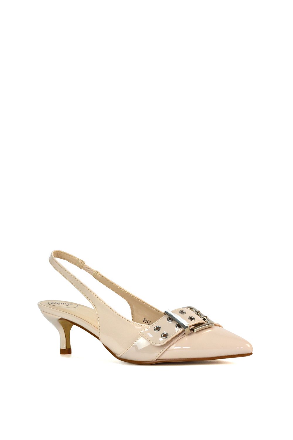 XY London 'Lexi' Pointed Toe Slingback Low Kitten Heels With Buckle Detail image 2