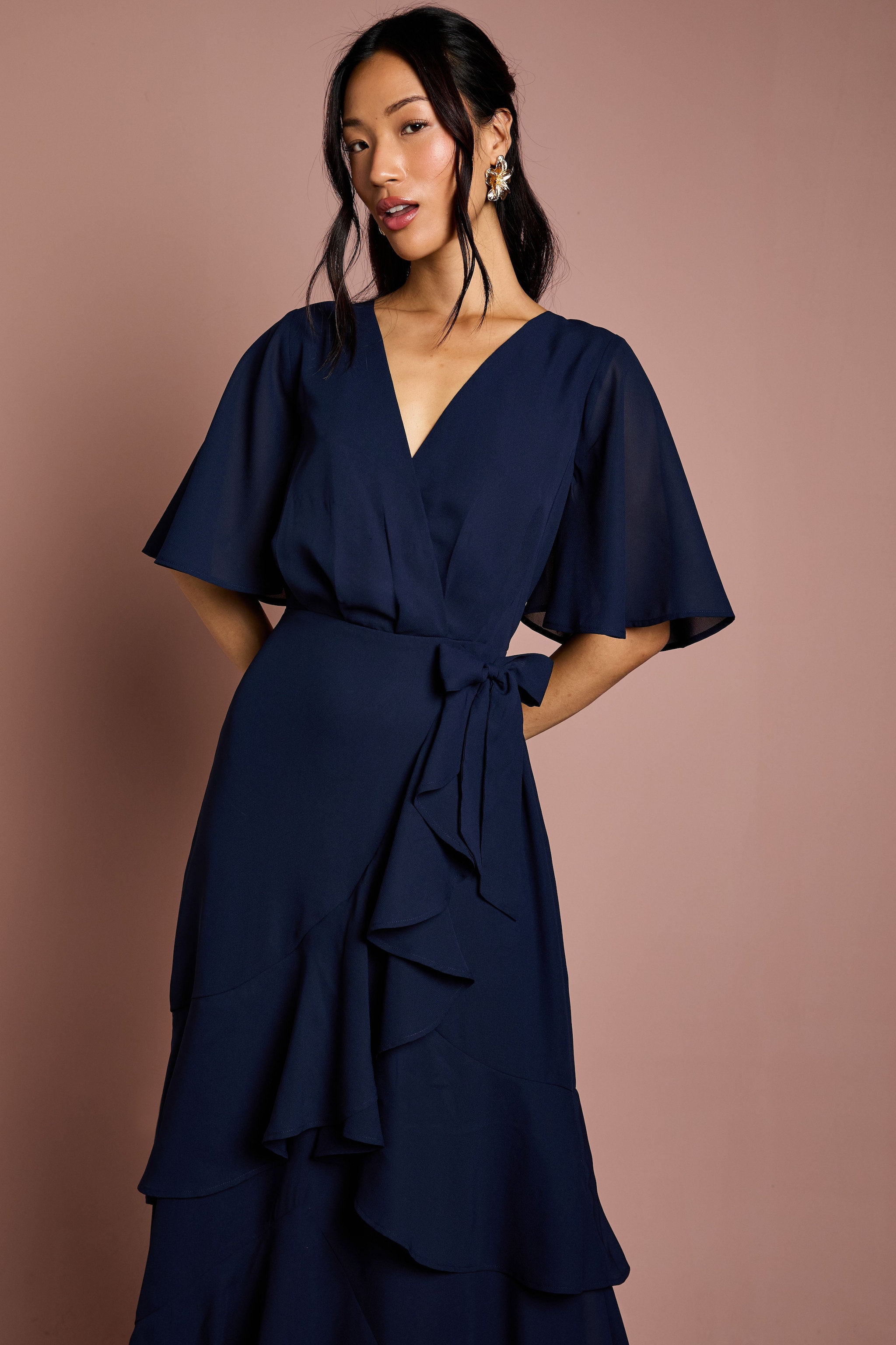 Coast Angel Sleeve Tiered Bridesmaid Maxi Dress Navy image 2