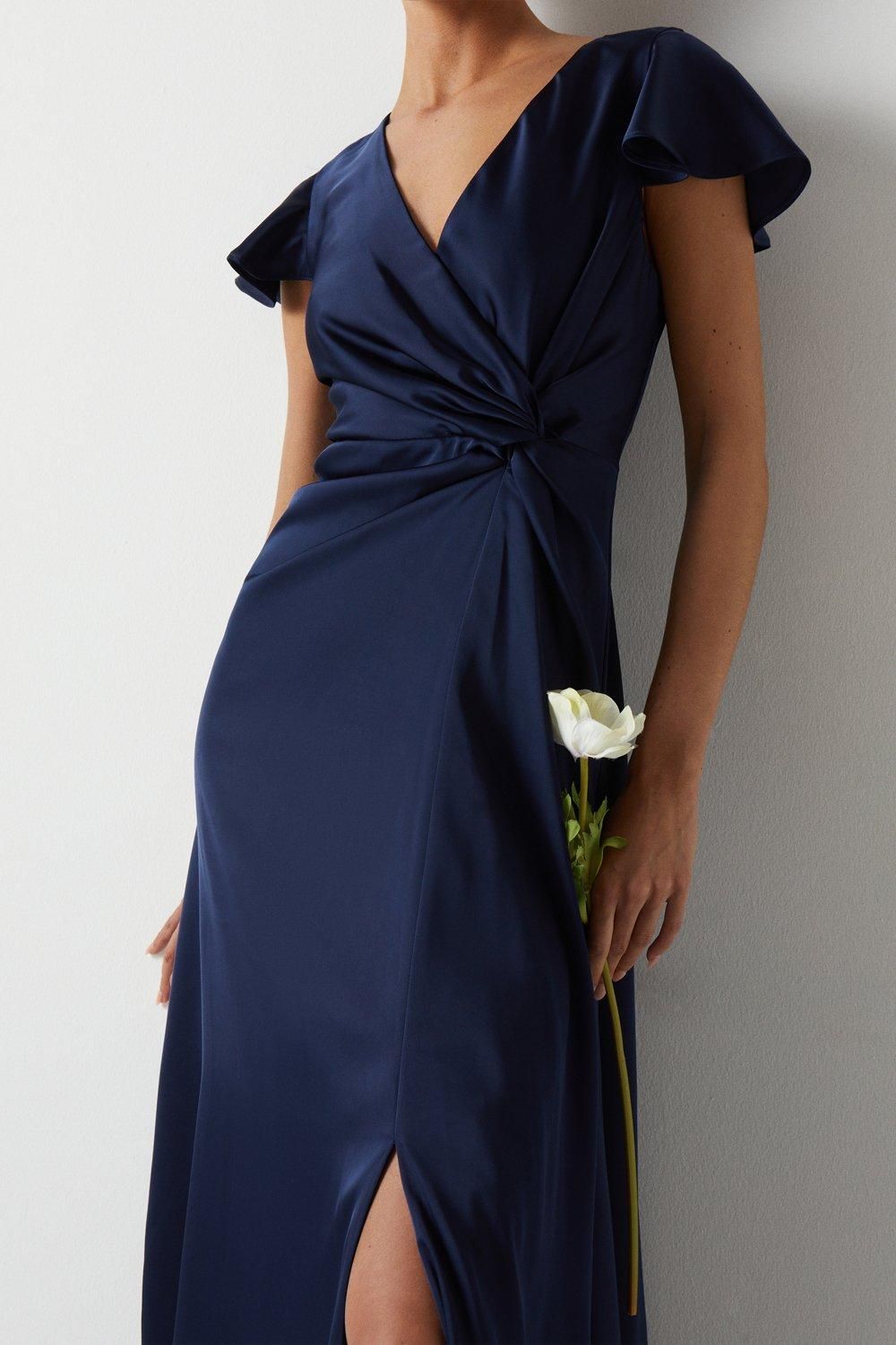 Coast Twist Front Angel Sleeve Bridesmaid Maxi Dress Navy image 4