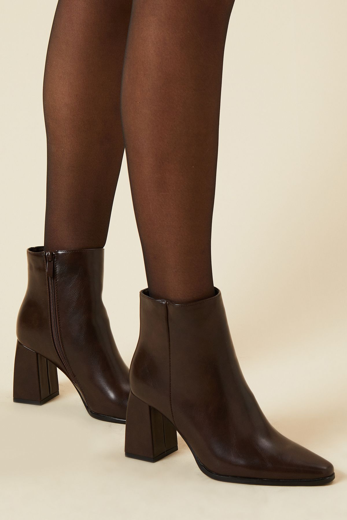 Dorothy Perkins Alto Flared Block High Heel Ankle Boots Brown image 1