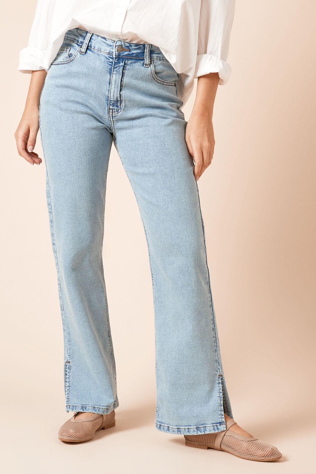 Dorothy Perkins Straight Leg Jean With Side Split Light Wash image 1