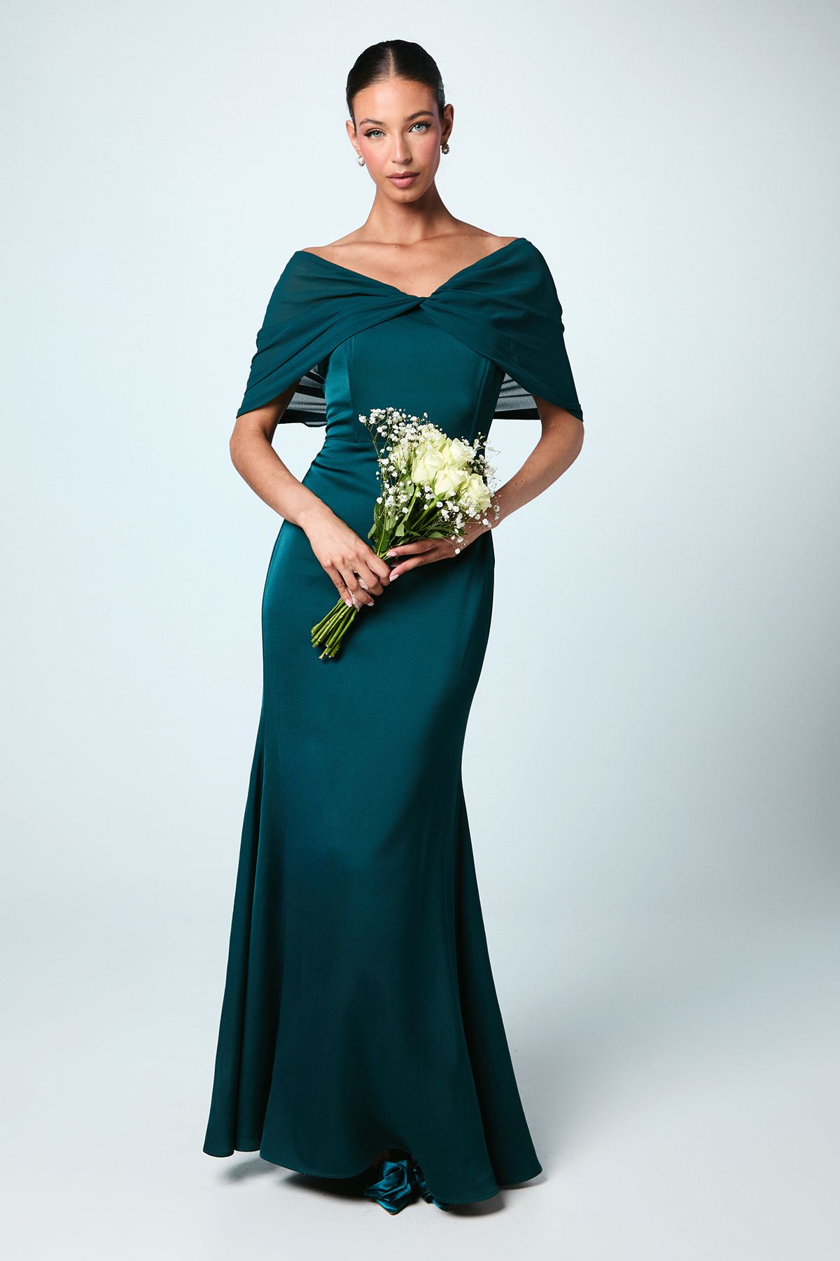 Coast Chiffon Bardot Satin Bridesmaid Dress Emerald image 1