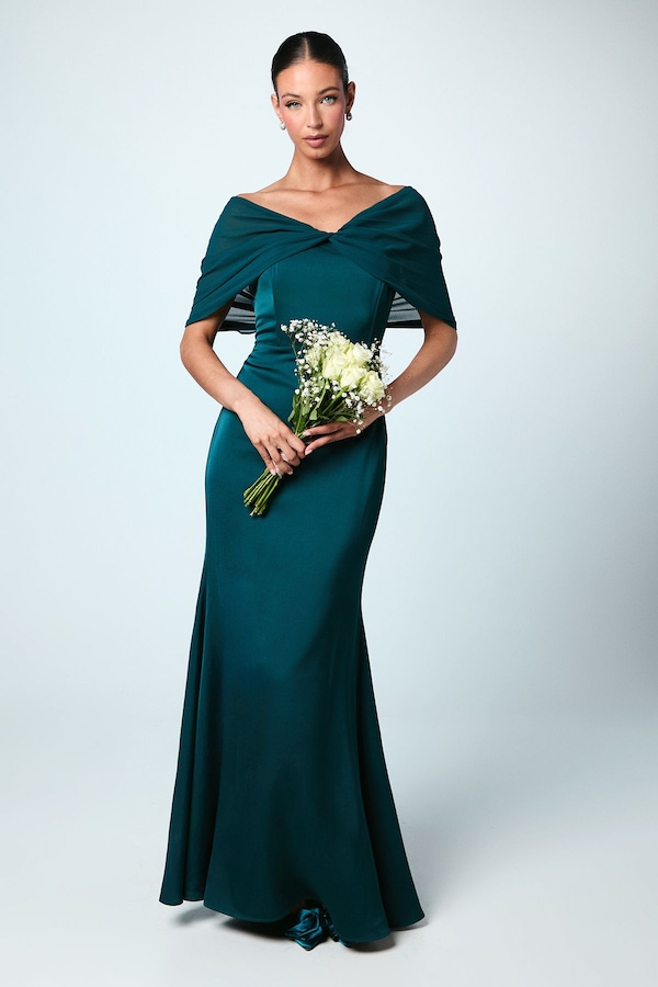 Coast Chiffon Bardot Satin Bridesmaid Dress Emerald