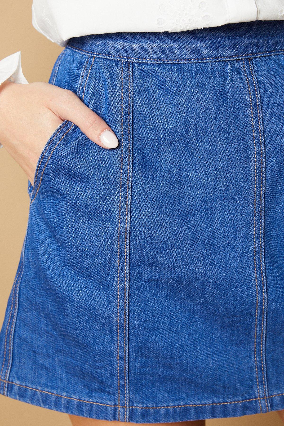 Oasis 70's Denim Mini Skirt With Seam Detail Mid Wash image 5