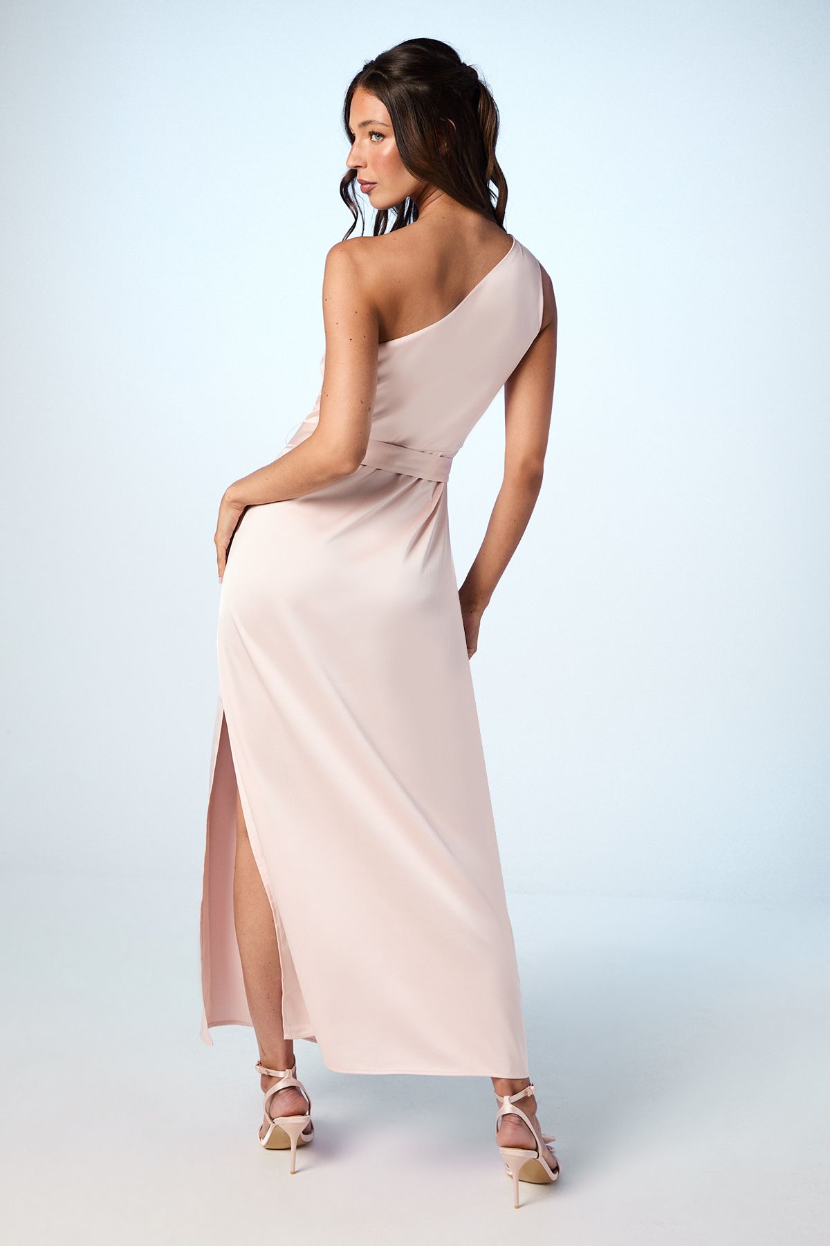 Oasis Oasis by Coast One Shoulder Satin Maxi Bridesmaid Dress Blush image 3