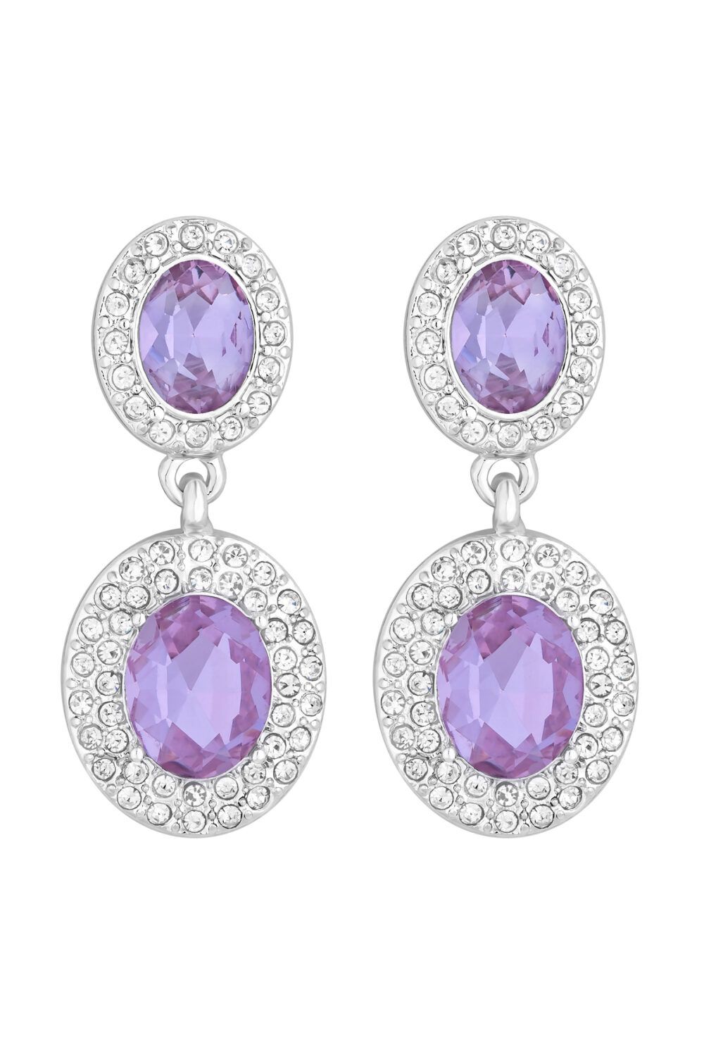 Mood Silver Purple Crystal Double Halo Drop Earrings