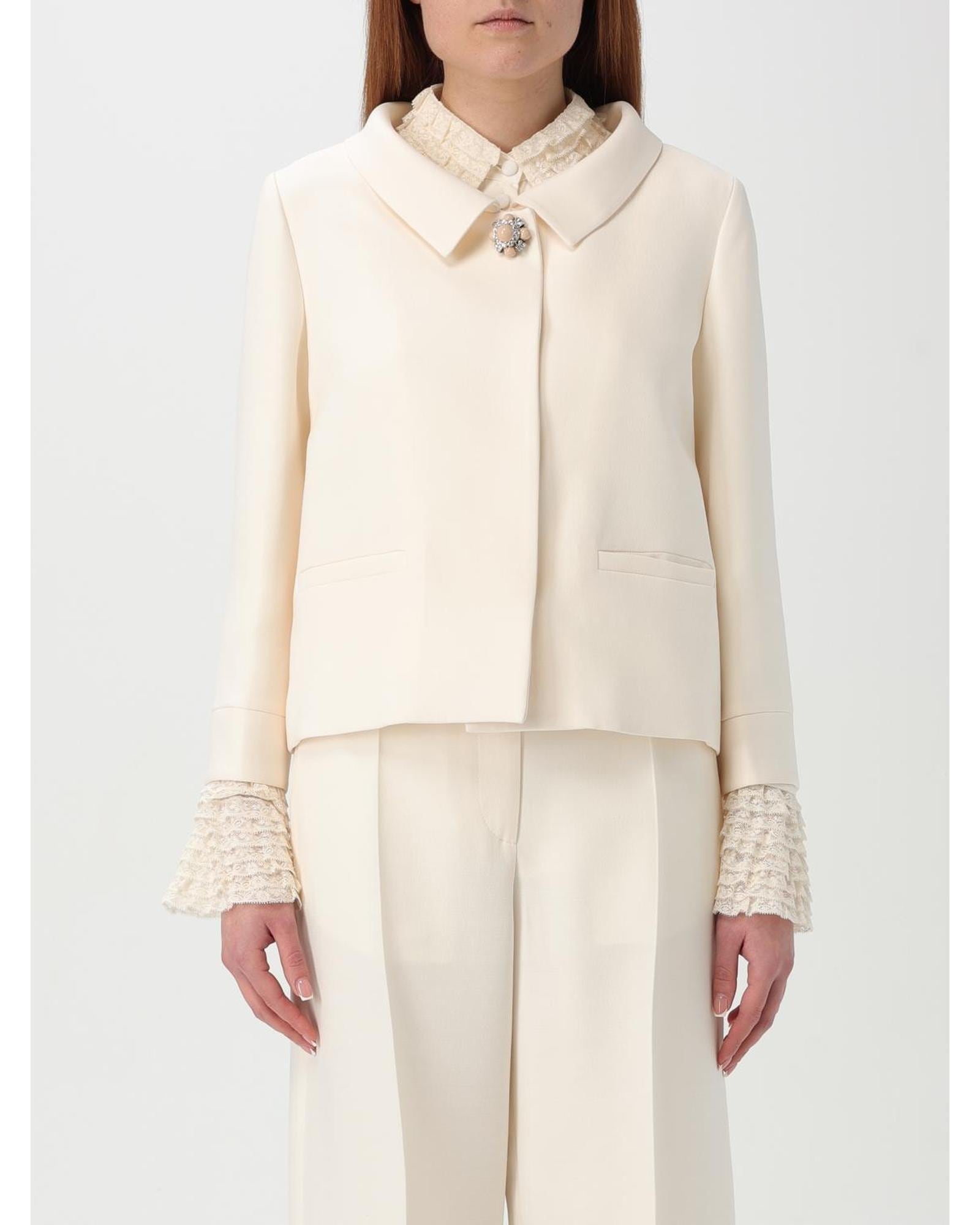 Valentino Cropped Blazer Lace Cuffs Wo - Yellow Cream Jackets