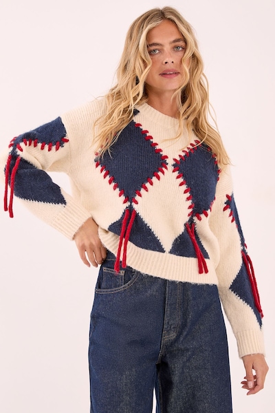 NastyGal Diamond Stitch Jumper Navy