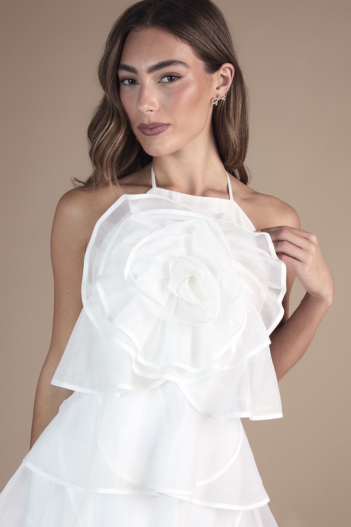 Coast Corsage Trim Layered Halter Neck bridal Mini Dress Ivory image 2