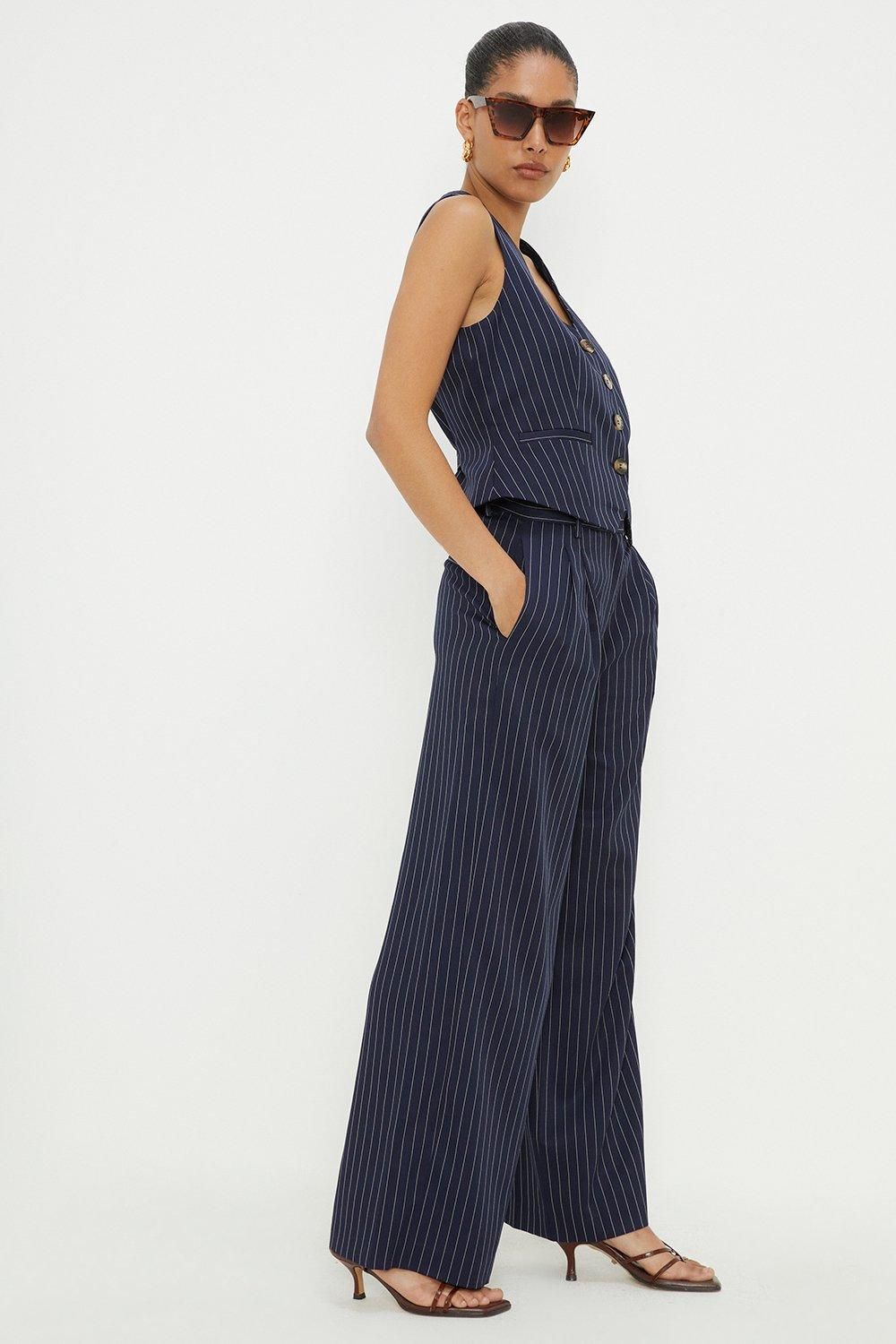 Dorothy Perkins Stripe Wide Leg Trousers Navy