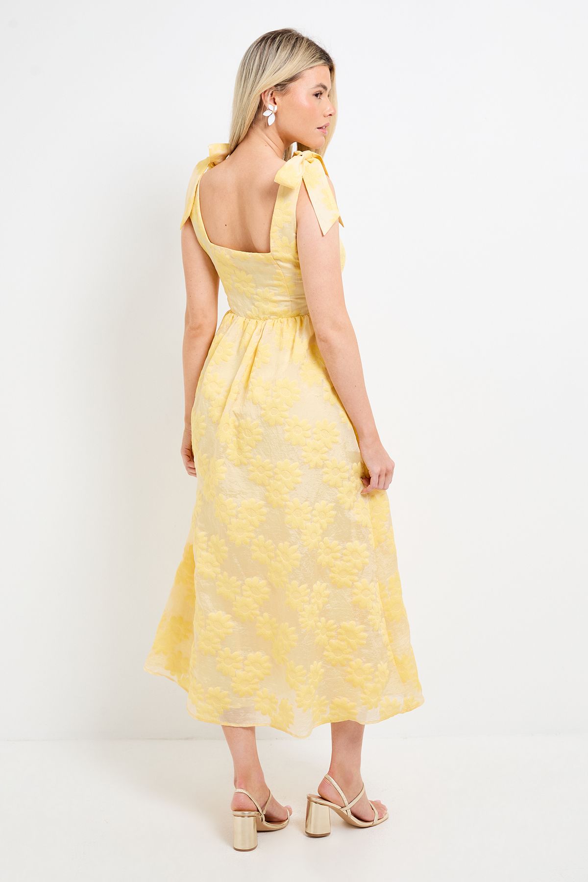 Dorothy Perkins DP Luxe Tie Shoulder Dropped Waist Floral Midi Dress Lemon image 3