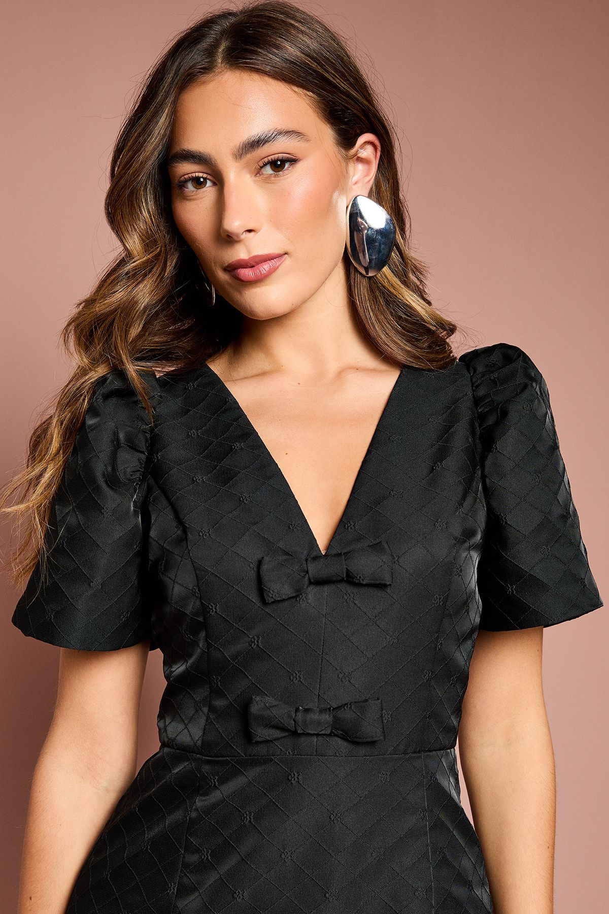 Coast Jacquard Bow Mini Dress Black image 3