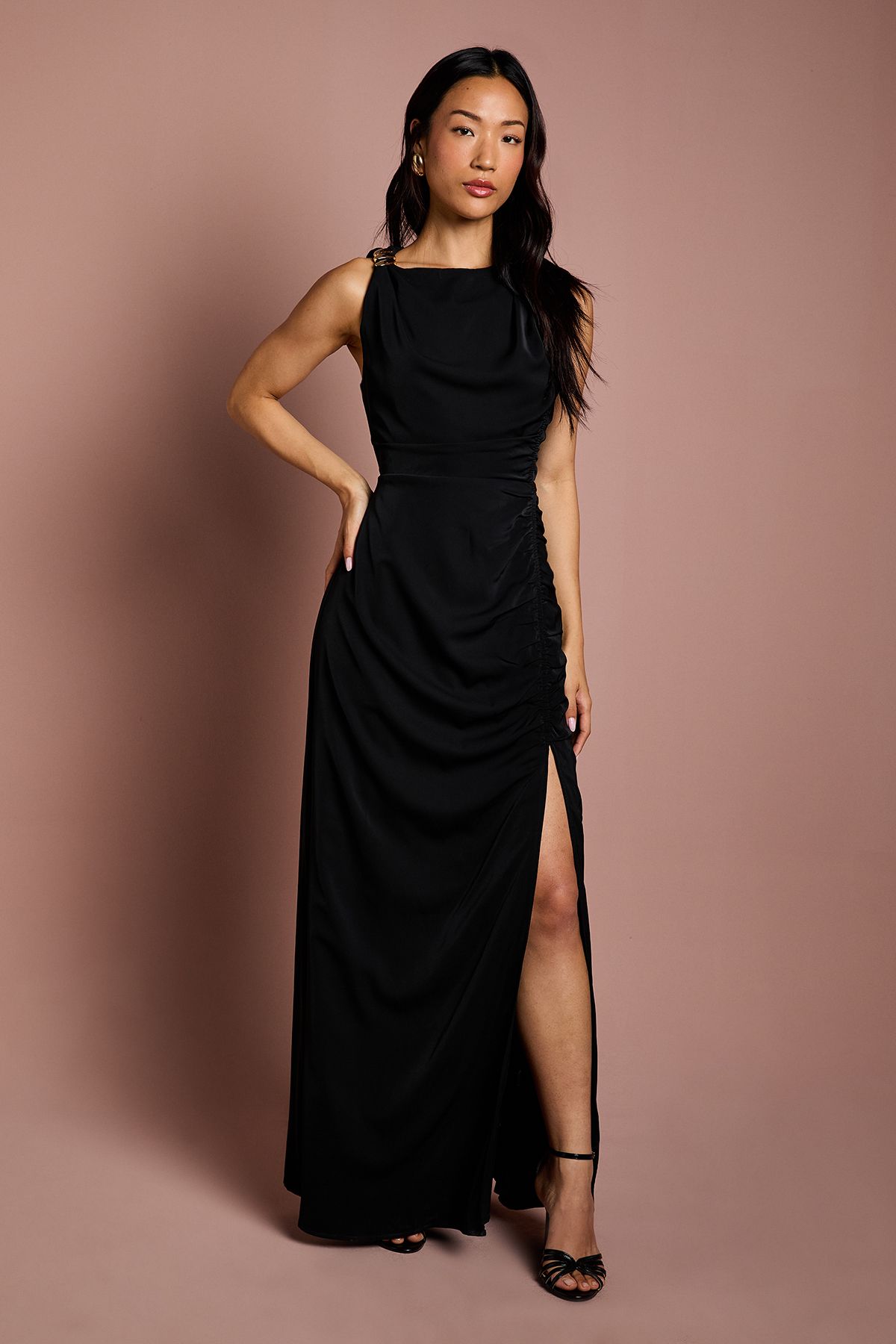 Coast Sleeveless Ruched Maxi Dress With Buckle Detail Black image 1