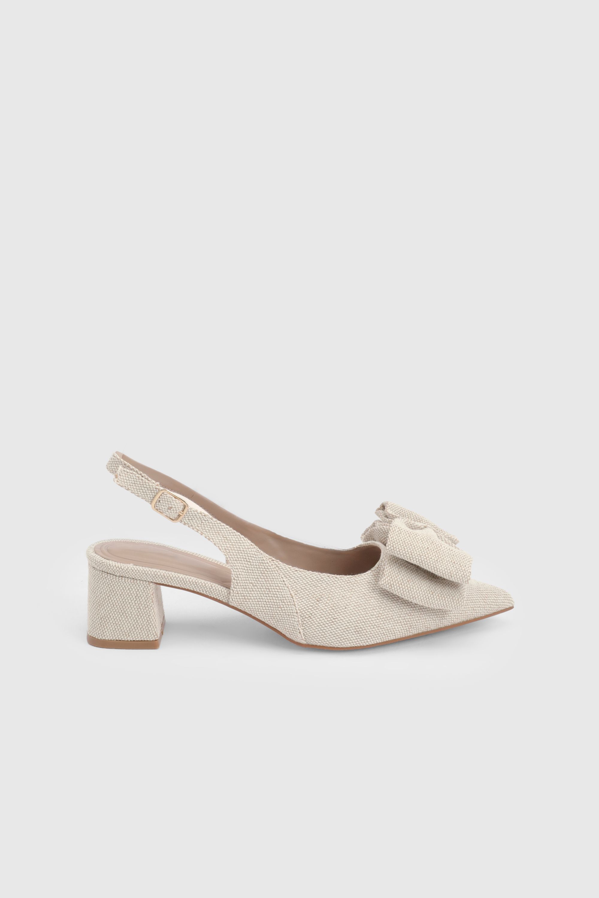 Dorothy Perkins Vania Textile Bow Detail Medium Block Heel Court Shoes Beige