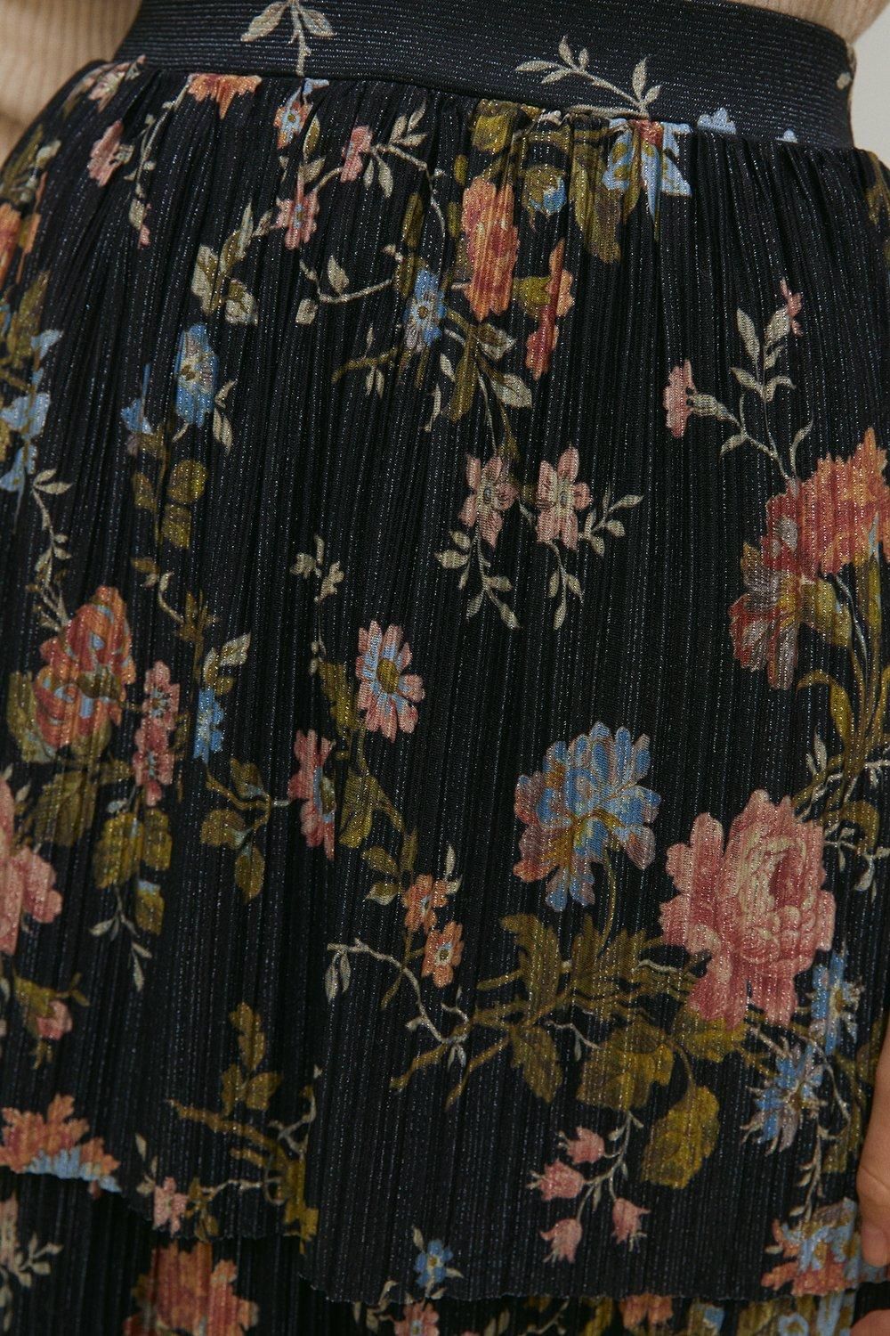 Oasis Floral Metallic Plisse Tired Midi Skirt Multi image 5