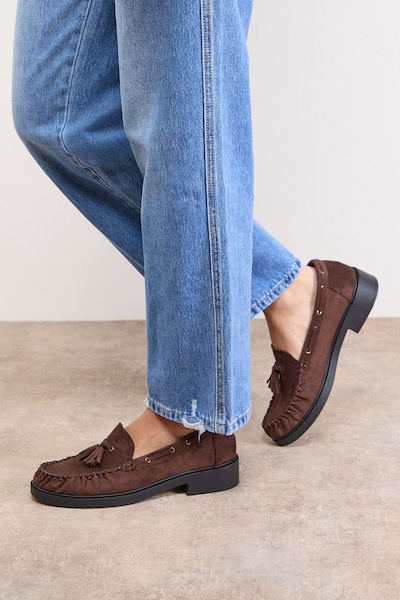 Oasis Estella Faux Suede Boat Shoe Loafers Chocolate