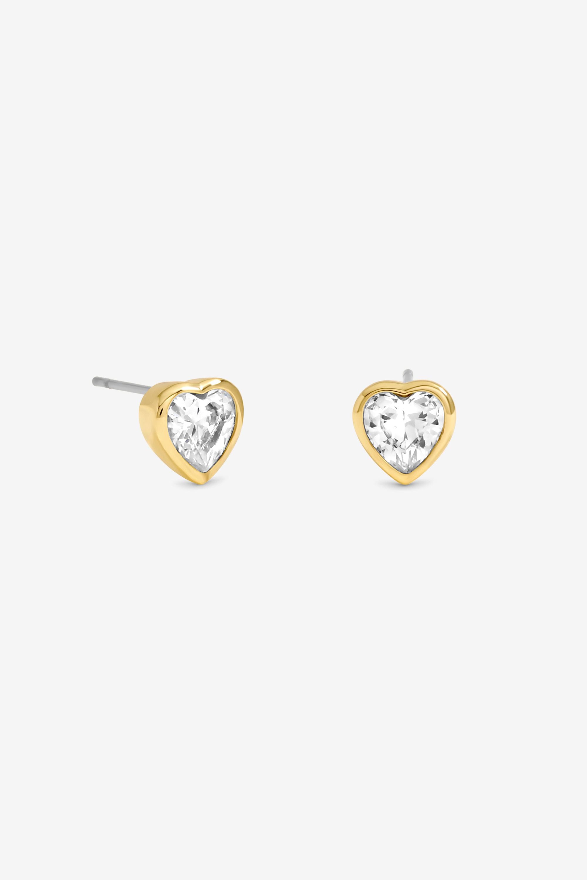Inicio 14K Gold Plated and Crystal Besel Heart Stud Earrings - Gift Pouch image 1