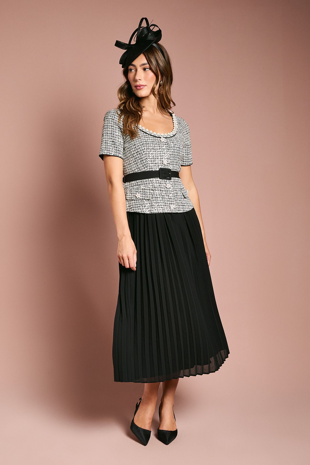 Coast Tweed Bodice With Pleated Georgette Skirt And Diamante Trim Mono image 1