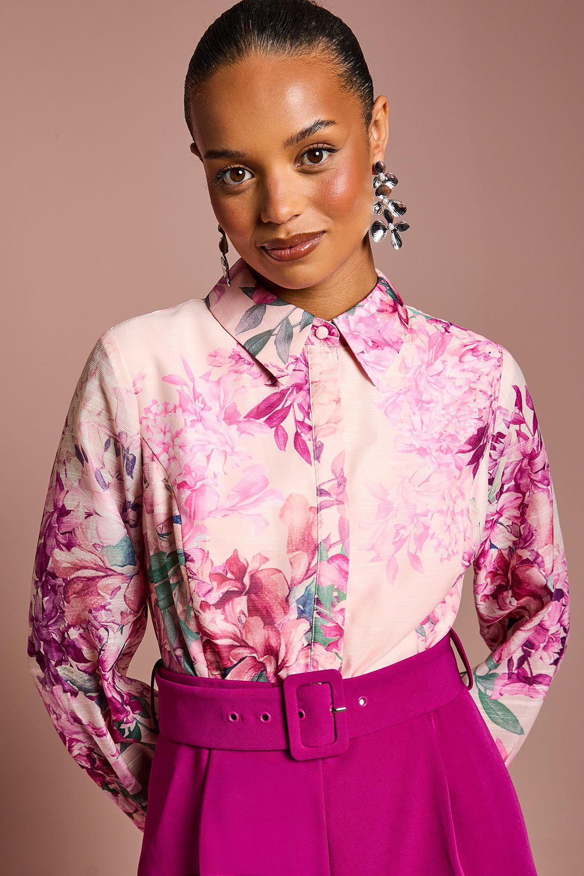 Coast Petite Printed Blouson Sleeve Wide Leg Jumpsuit Plum image 4