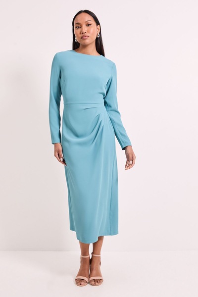 Principles Pleat Detail Crepe Midi Dress Duck Egg Blue