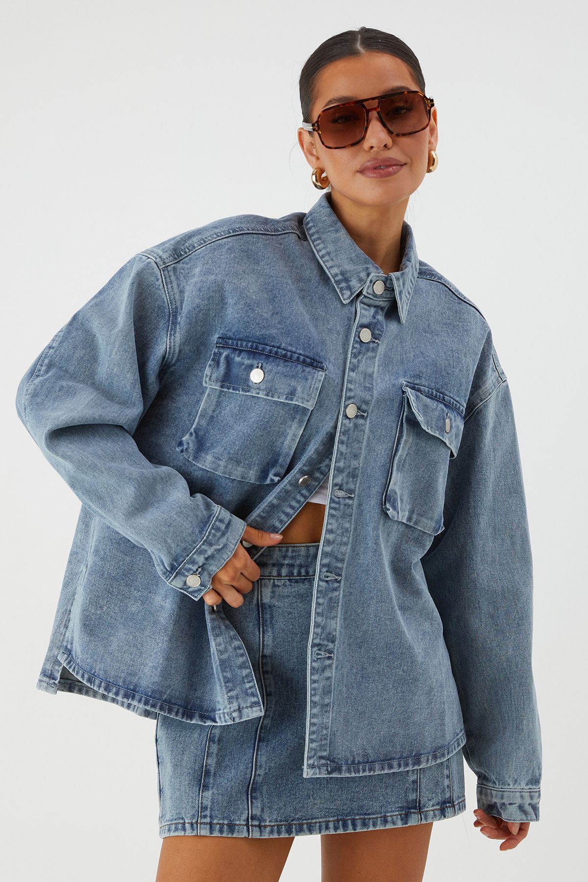 MissPap Oversized Denim Jacket Blue