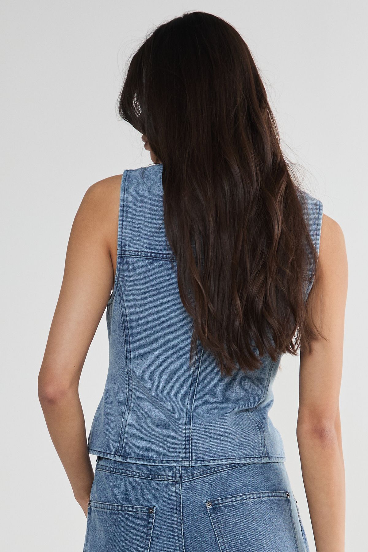 NastyGal Denim Seam Detail Zip Waistcoat Light Wash image 4