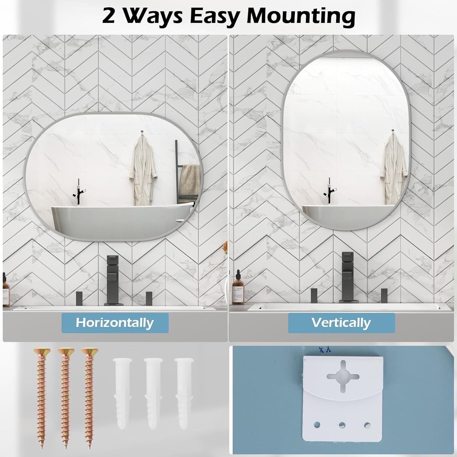 Gymax Oval Bathroom Mirror 70 CM x 50 CM Wall Vanity Mirror With Frame Black image 6