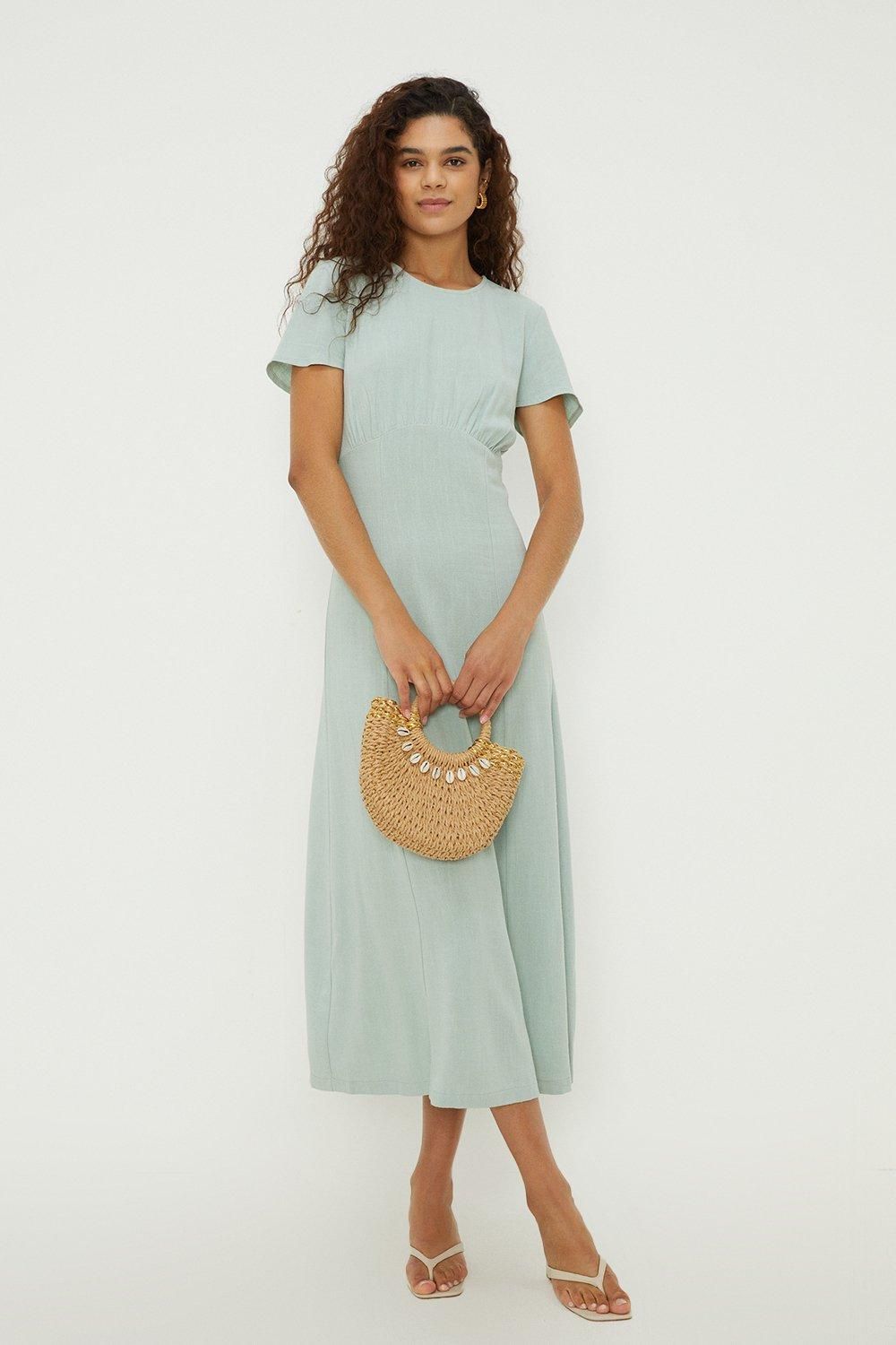 Dorothy Perkins Tall Linen Empire Midi Dress Sage
