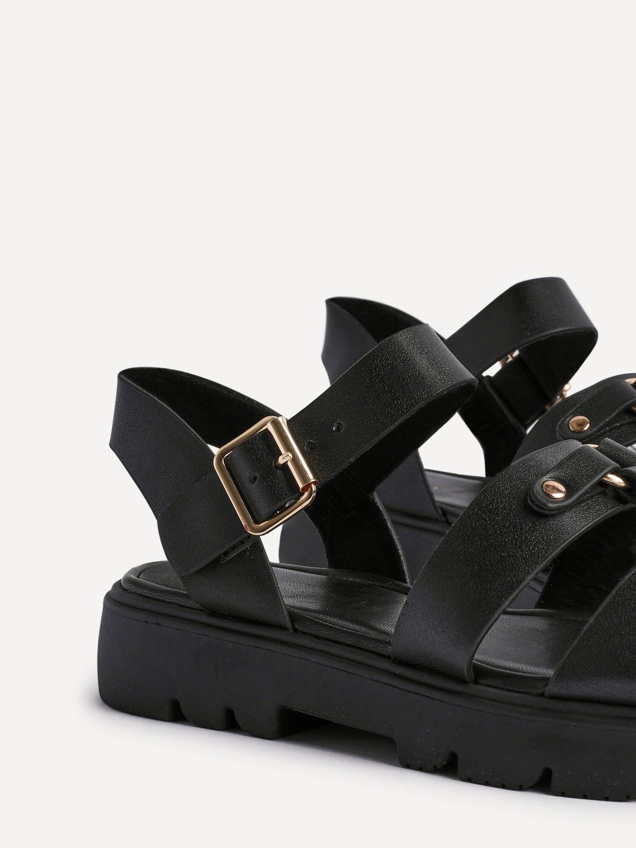 Linzi Hattie Black Faux Leather Studded Gladiator Chunky Sandals image 4