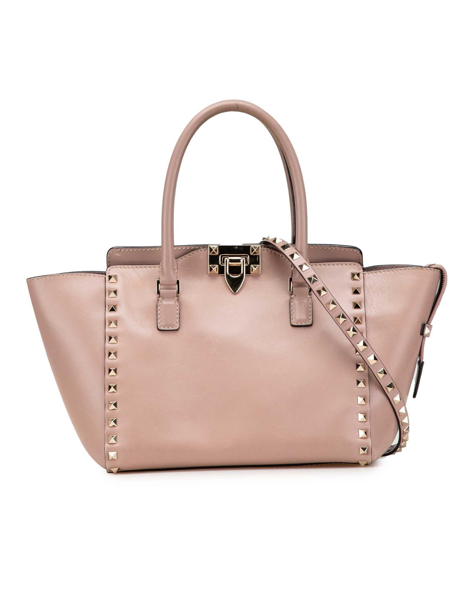 Valentino Preloved Rockstud Small Tote Bag Wo - Brown Satchel
