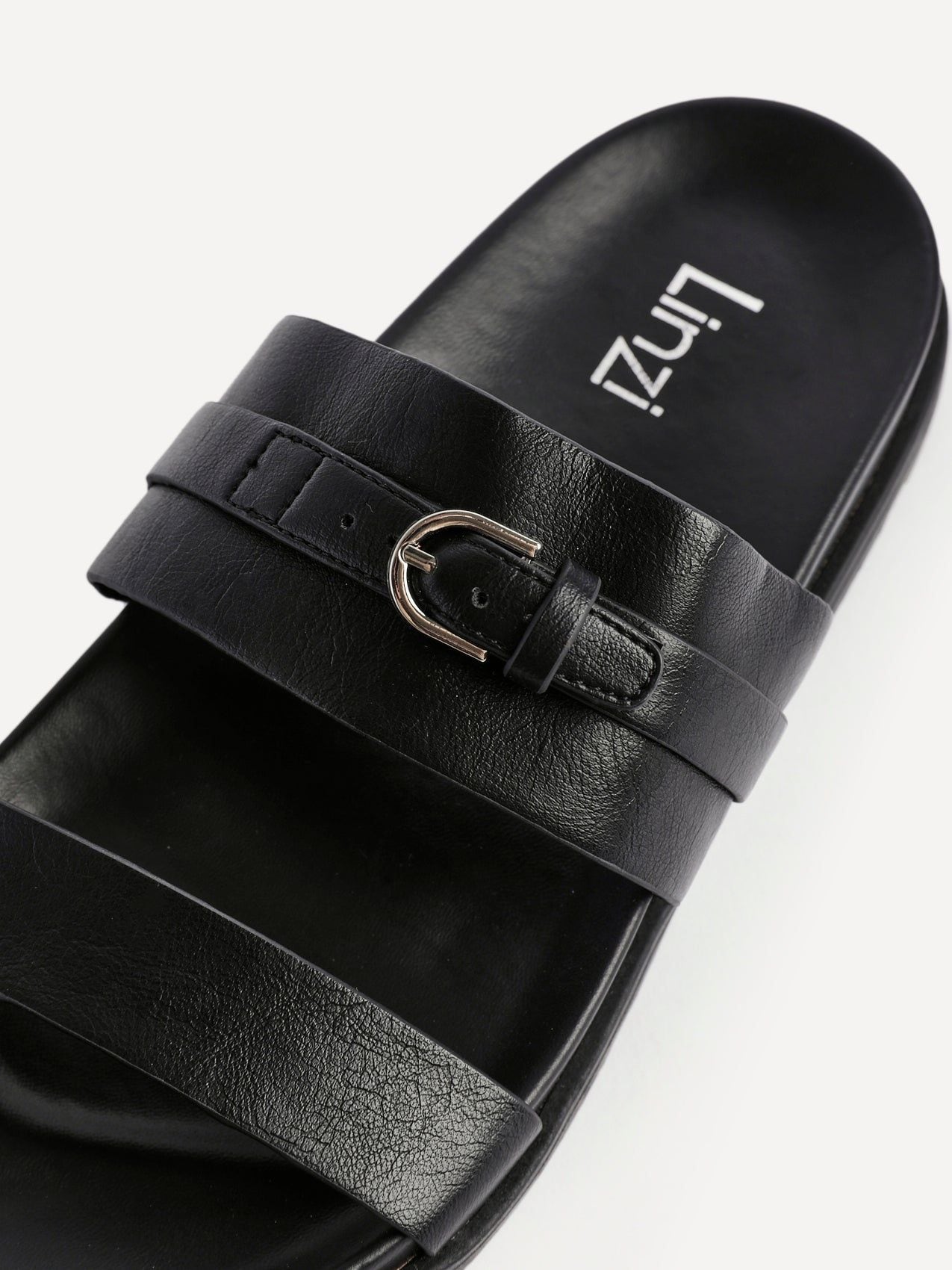 Linzi Ezra Black Faux Leather Flat Slider Sandals image 4