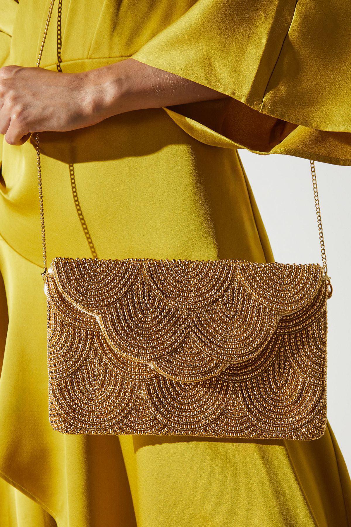 Coast Pearl Beaded Scallop Clutch Bag With Shoulder Strap Gold image 2