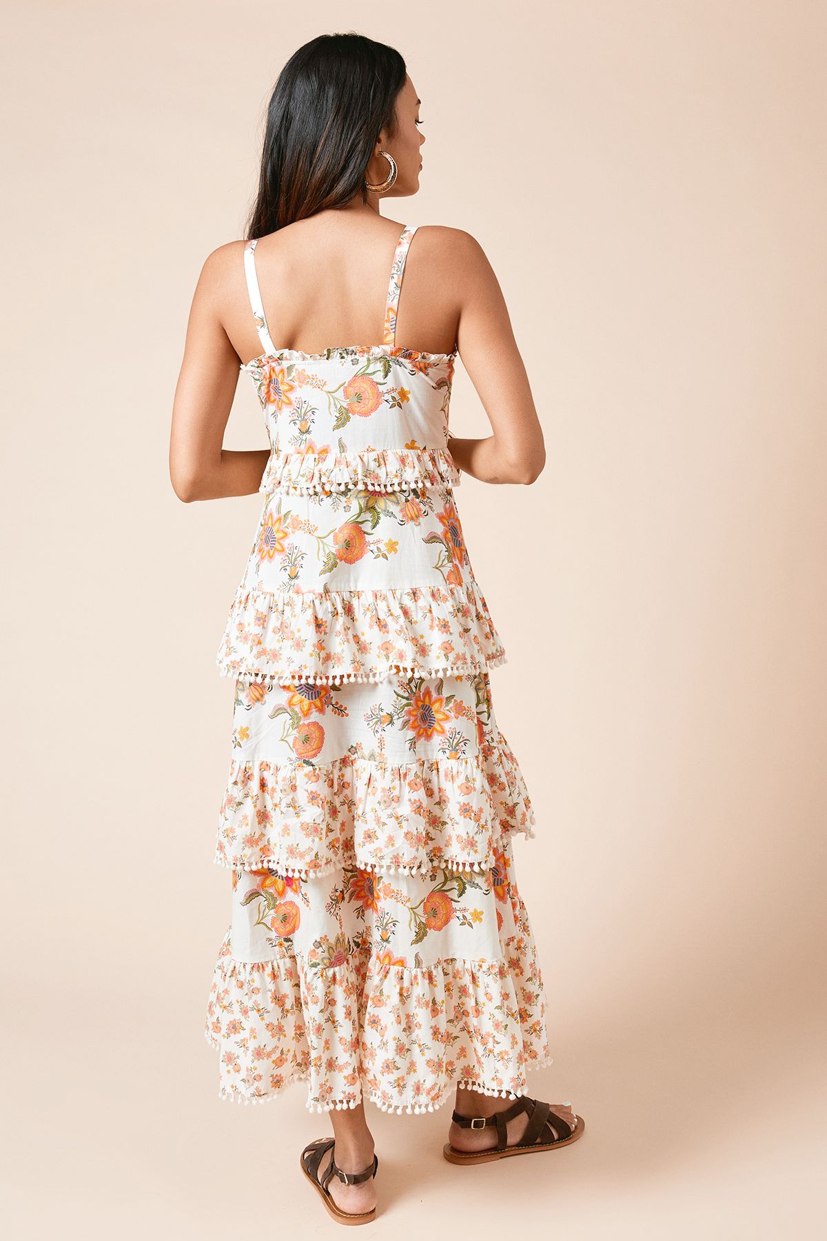 Dorothy Perkins Large Floral Printed ruffle pom pom midi dress Floral image 3