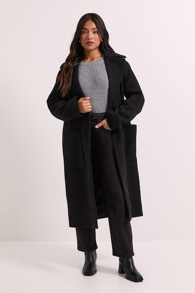 Dorothy Perkins Petite Pocket Detail Midi Blazer Coat Black