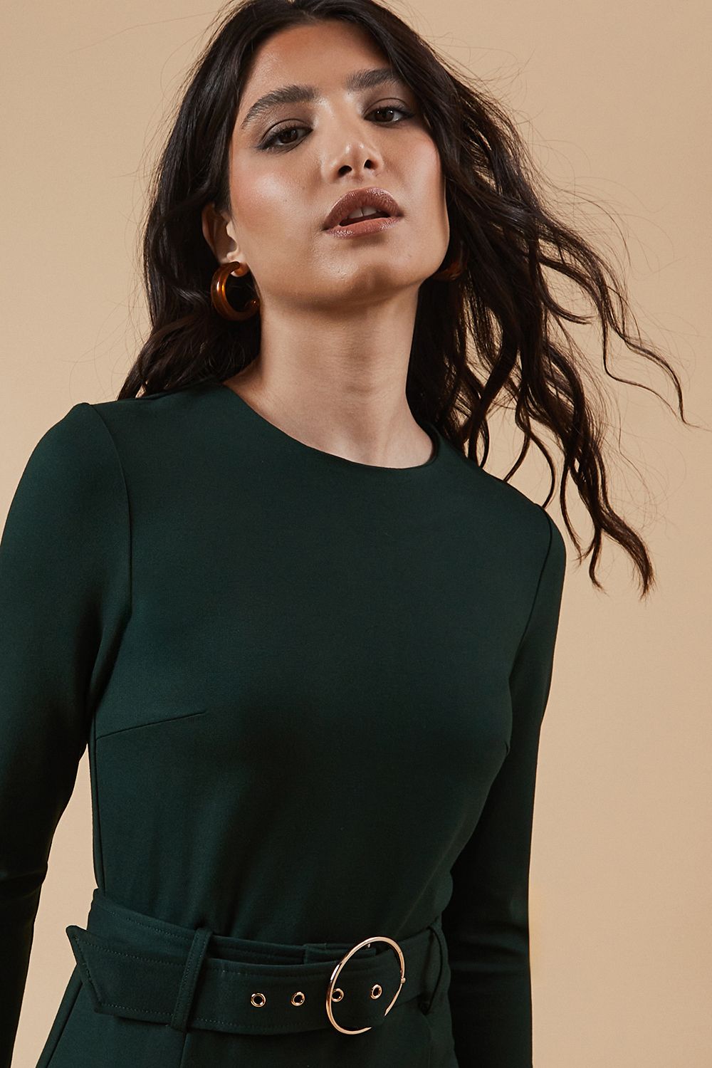 Oasis Ponte Belted Mini Dress Forest image 4