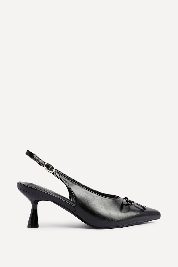 Linzi Ribbon Black Faux Leather Slingback Court Heel