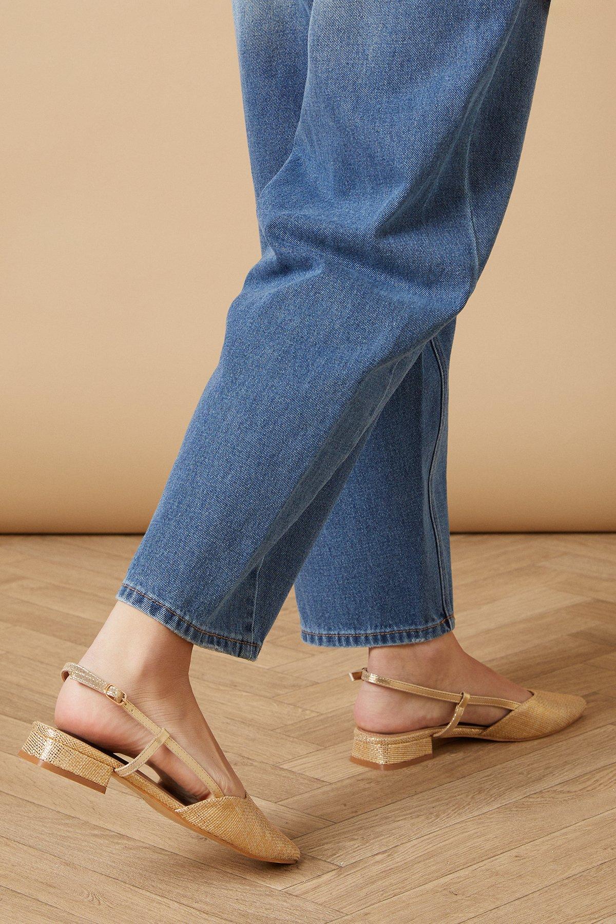 Oasis Isabeau Woven Slingback Low Block Heel Shoes Gold image 4