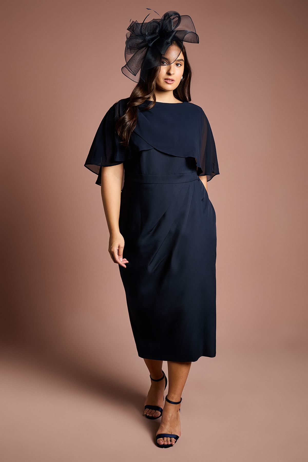Coast Plus Chiffon Cape Pencil Dress Navy image 1