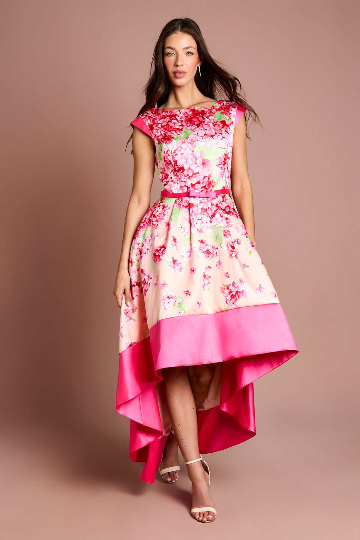 Coast Twill Hi-Lo Floral Printed Midi Dress Blush