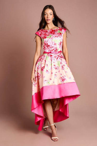 Coast Twill Hi-Lo Floral Printed Midi Dress Blush