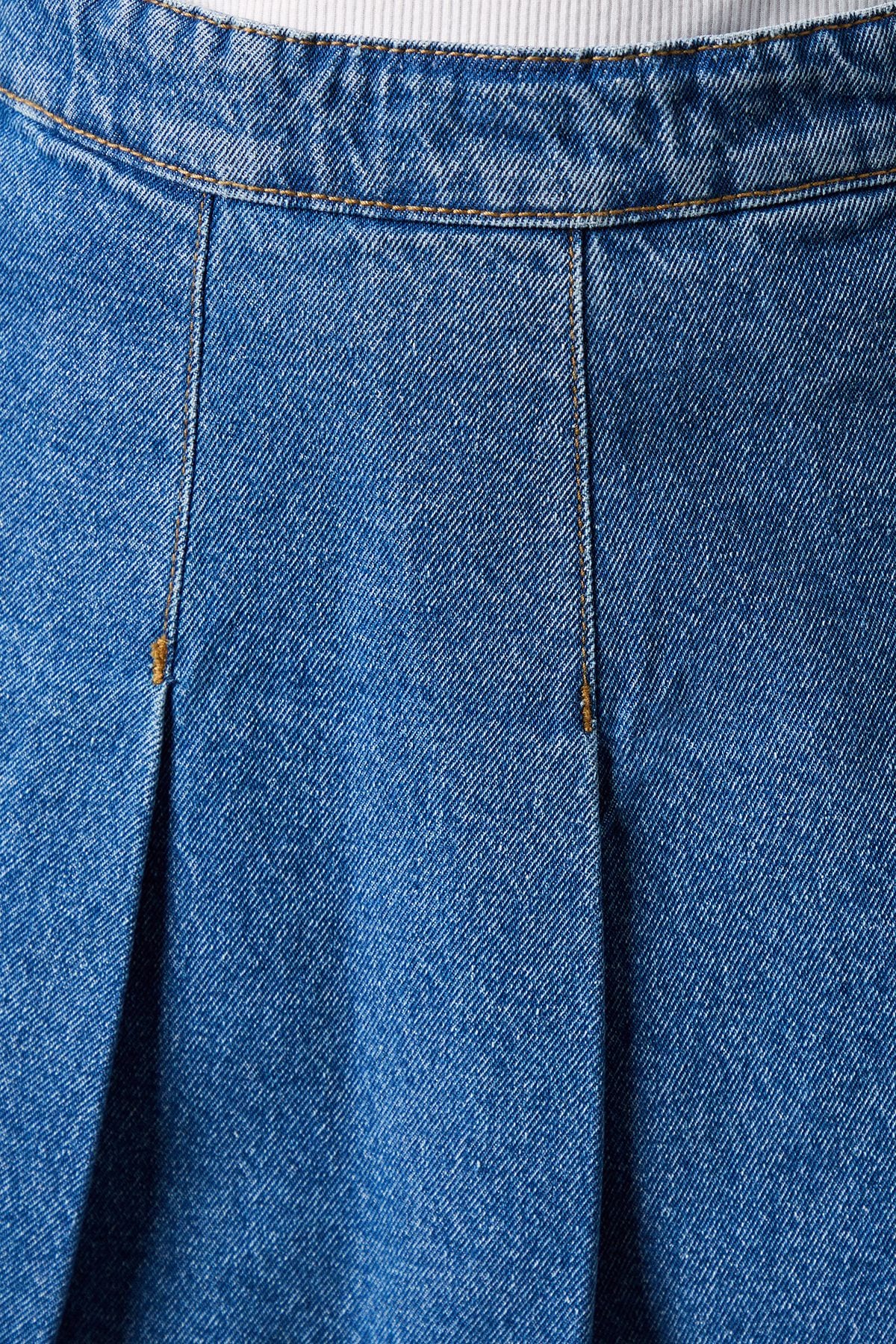 Warehouse Denim Pleated Mini Skirt Mid Blue image 5