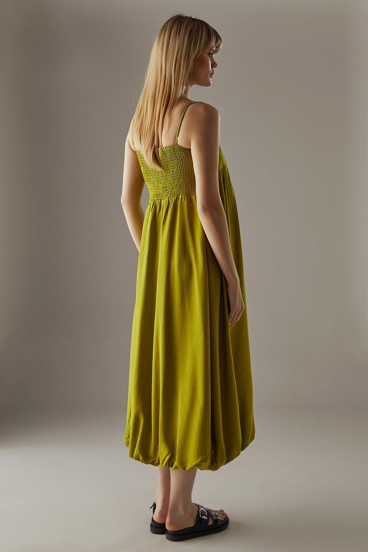 Warehouse Strappy Seam Detail Bubble Midi Sundress Chartreuse image 4