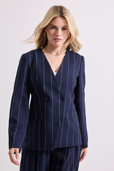 Dorothy Perkins V Neck Longline Pinstripe Blazer Navy