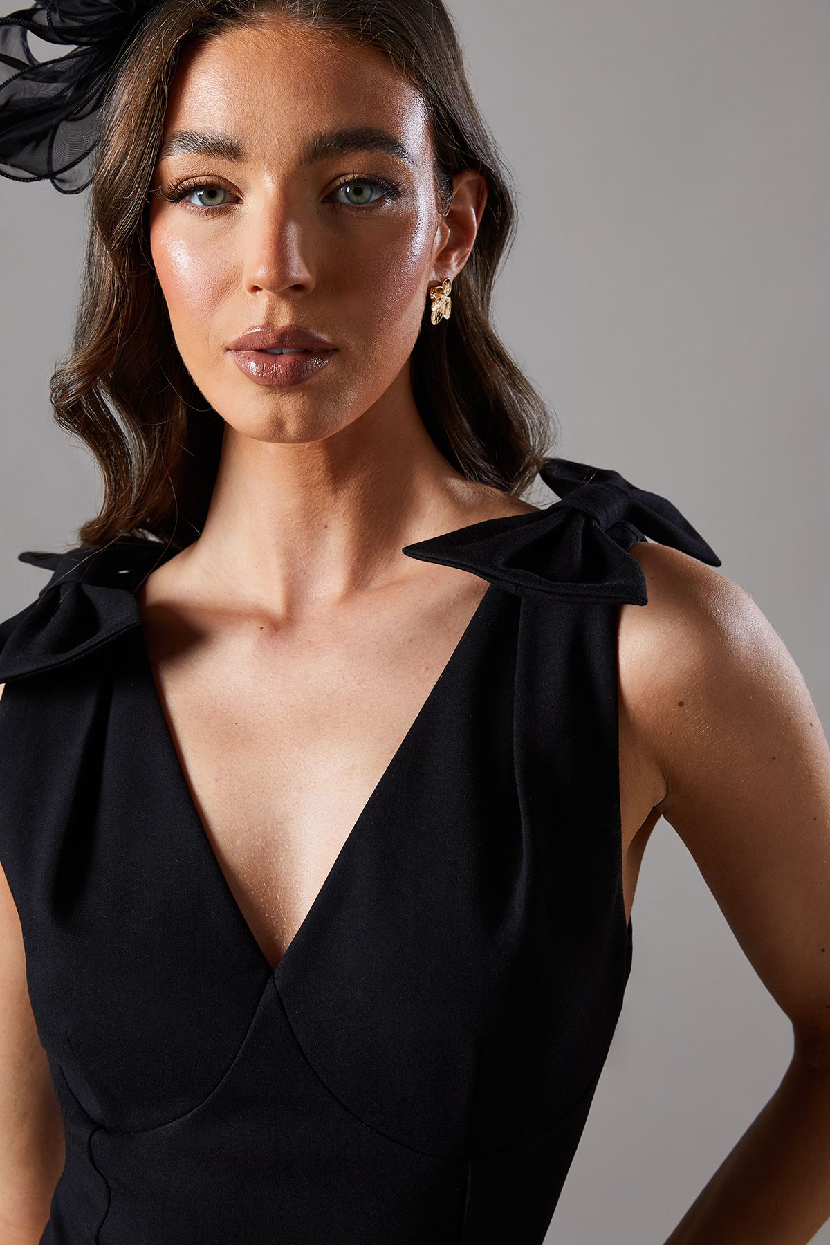 Coast Mono Spot Races Drop Waist Bow Shoulder Midi Dress Mono image 4