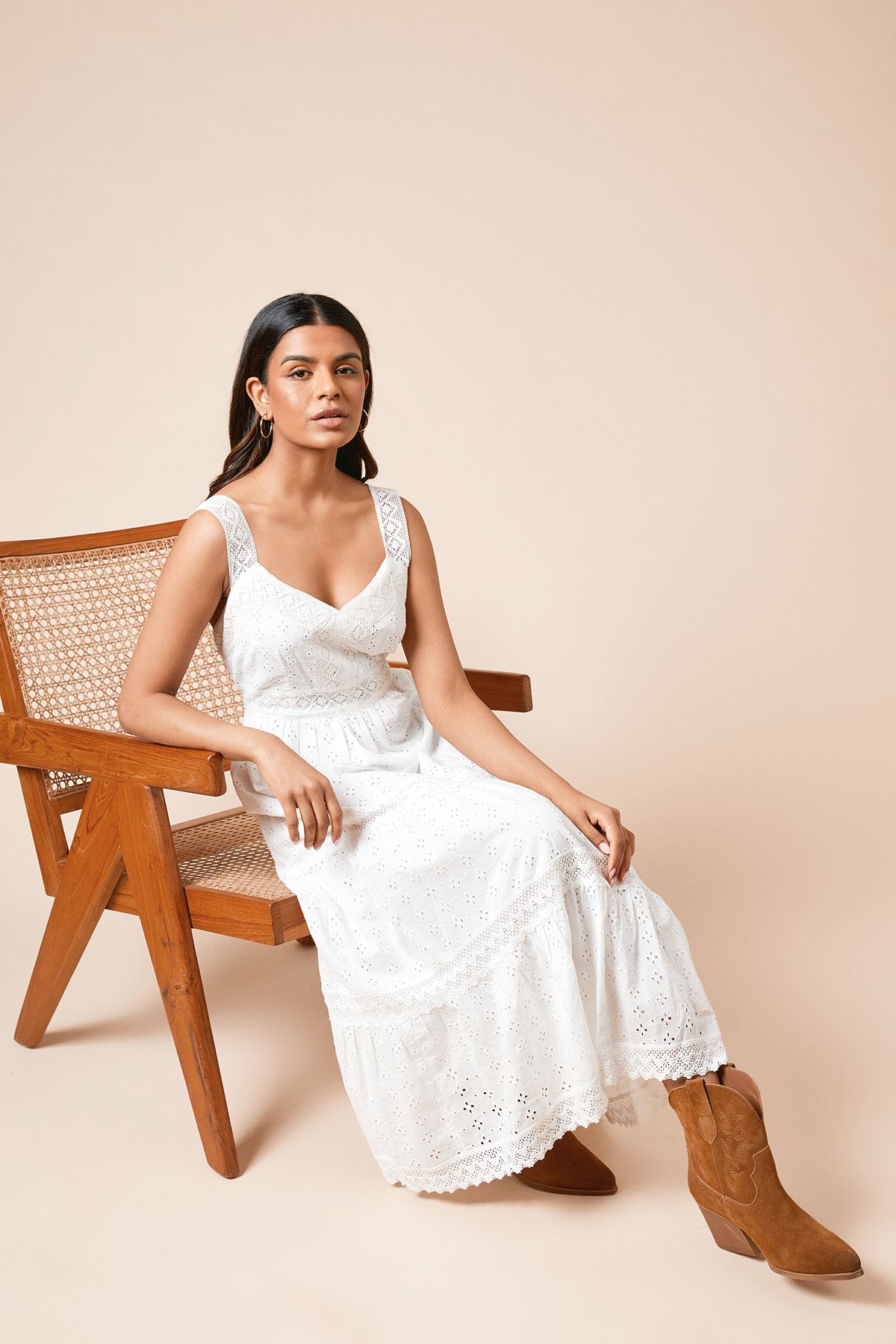 Dorothy Perkins Petite Lace Insert Broderie Strappy Midi Dress White image 4