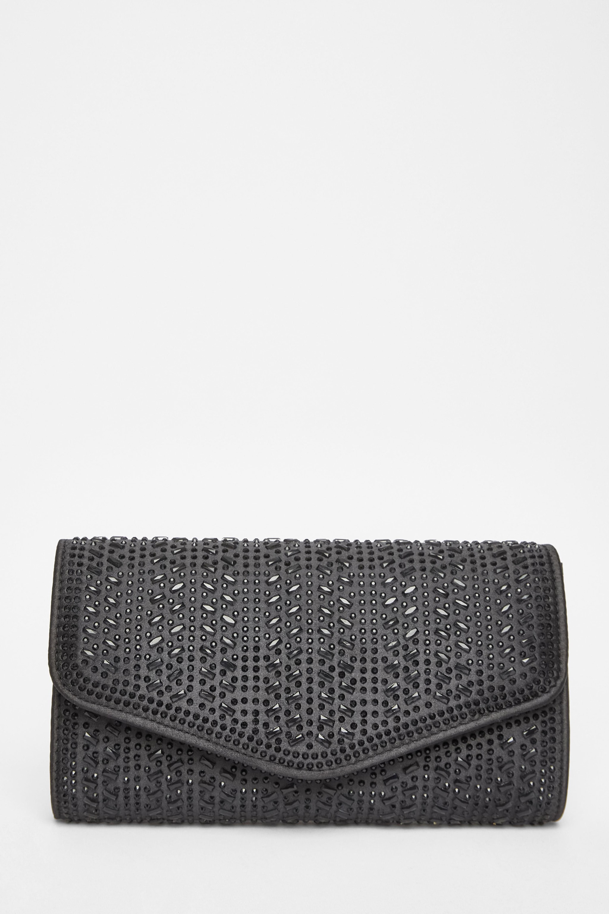 Quiz Black Diamante Envelope Clutch Bag image 3