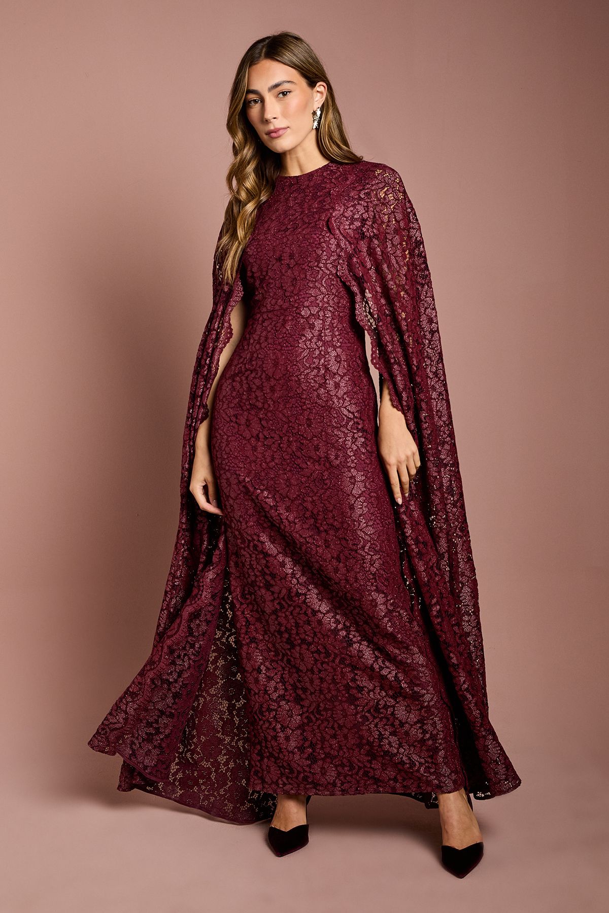 Coast Lace Cape Gown Wine image 1