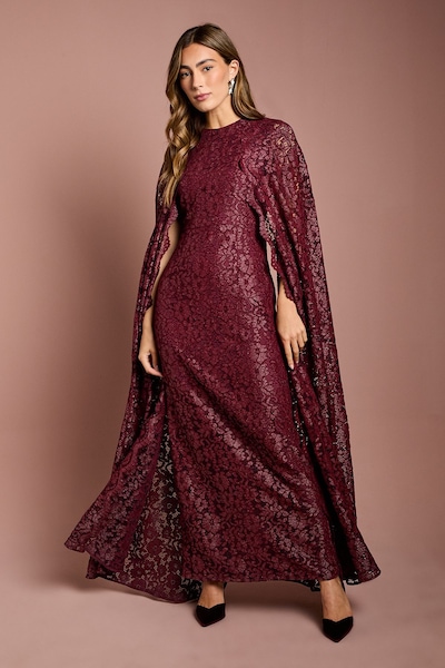 Coast Lace Cape Gown Wine